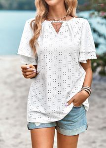 Camisetas femininas verão oco malha branca para mulheres causal gola redonda manga borboleta blusa 2023 moda chique tops feminino