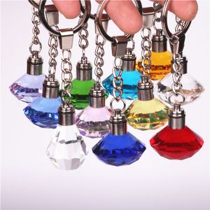 Led Crystal Keychain Light Glowing Luminous Diamonds Glass Key Rings Pendant Hanging Jewelry Favorite Gift