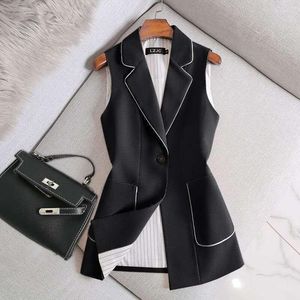 Kamizelki damskie Vangull Spring Office Lady Solid długości Slim Women Vest Single Buutton Sleveless V-dnik kieszeń żeńska kamizelka