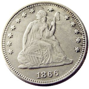 USA 1866 P/S sittande Liberty Quater Dollar Silver Plated Copy Coin