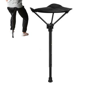 Camp Furniture Folding Walking Stick Tripod Stool Adjustable Height Seat Chair Drop 230606