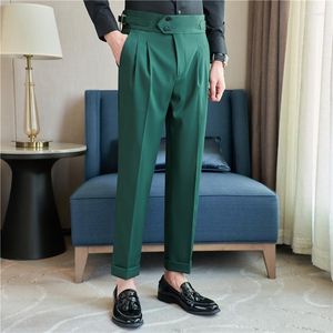 Pantaloni da uomo Verde Nero Bianco Stile italiano Pieghettato Pantaloni a vita alta da uomo Napoli Gamba dritta Pantaloni da uomo casual Drappeggio e arricciatura