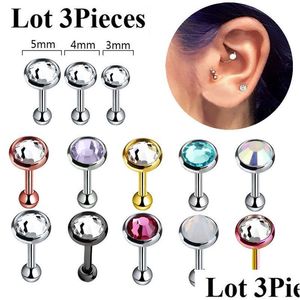 Stud 3 Pcs Per Bag Stainless Steel Colorf Rhinestone Earring Studs Ear Piercing Jewelry Allergy Proof For Men And Women Drop Deliver Dhk2I