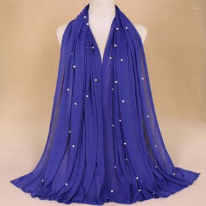 Halsdukar Plain Solid Color Jersey Hijab Scarf With Beads Wrap Elastic Shawl Maxi Arab Foulards Snood Pearl Muslim pannband Sjaal 180 80cm