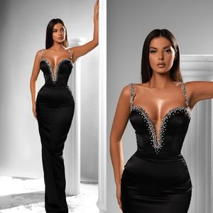 Gorgeous Black Evening Dresses Beads Straps Sweetheart Formal Mermaid Party Prom Dress Pleats Dresses for special occasion