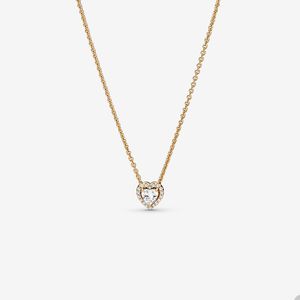 Lyxig gyllene bröllopshalsband för Pandora Elevated Heart Necklace Designer Jewelry for Women Crystal Diamond Chain Gold Love Necklace With Original Box