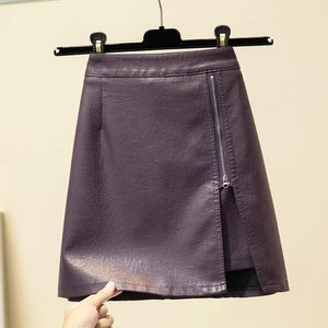Юбка 4XL размера плюс, женская кожаная короткая юбка на молнии, мини-юбки с высокой талией, женская фиолетовая, черная женская тонкая юбка-карандаш C7966