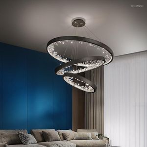 Pendant Lamps Chandeliers Nordic Luxury K9 Ring Crystal Led Dimmable Circle Hanging Lamp Living Dining Lustre Fixture Light