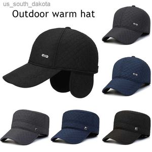 Autumn Winter Baseball Cap for Men Casquette Earmuffs czapka płaska czapka baseballowe czapki tato z klapami ucha grube ciepła diamentowa linia L230523