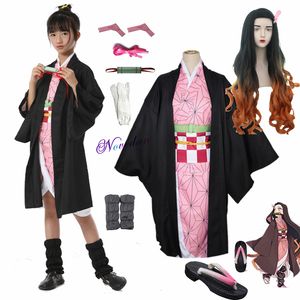 Cosplay Yetişkin Çocuk Anime Demon Slayer Kimetsu Hayır Yaiba Tanjirou Kamado Nezuko Zenitsu Shinobu Cosplay Kadınlar Kimono Cosplay Kostüm Wig 230606