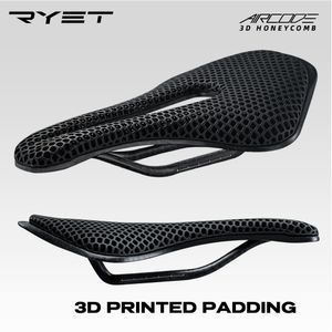 Selim de bicicleta RYET impresso em 3D Fibra de carbono Ultraleve Oco Confortável Respirável MTB Mountain Road Bike Assento Peças 230606