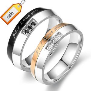 European American Stainless stainless steel black zircon-inlaid male and female couples ring popular jewelry manufacturers