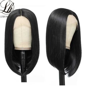 Krótkie proste koronkowe peruki dla czarnych kobiet z dziecięcym włosami odporna na ciepło syntetyczną perukę 13x4x1 Middle T Pargs 230524