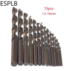 Punte da trapano 15 pezzi 1,5-10 mm M35 Cobalto HSS Co Punte da trapano in acciaio alto Set Metallo Lavorazione del legno Codolo cilindrico Punta da trapano Utensili elettrici 230606