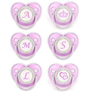 Baby Teethers Toys Ciuccio viola metallizzato con coperchio Ciuccio in silicone senza BPA Nome Lettera iniziale Manichino Massaggiagengive Baby Shower Regali per neonati 230606