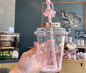 The latest 16OZ Starbucks straw glass coffee mug with lid cherry blossom goddess gradient style water cup separate box packaging s9888211