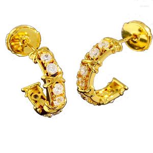 Brincos de qualidade superior ouro cor cruz símbolo X estilo C forma círculo de zircônia brincos jóias para mulheres