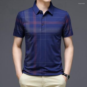 Mäns kostymer A1918 Browon Nieuwe Mannen T Shirts Zomer Dunne ADEM Plaid Korte Mouwen T-shirts Mannelijke Business Casual Turn-down Kraag