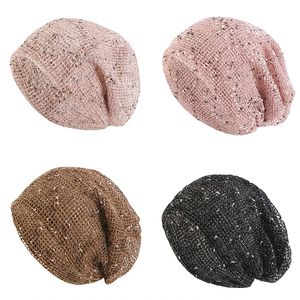 Nuove donne doppie usate berretti berretti maglia di cotone berretto estivo sottile teschio cappellino casual cappelli da esterno sciarpa berretto ragazze