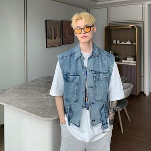 Gilet da uomo E-BAIHUI Gilet di jeans per uomo Primavera ed estate Quotidiano Senza maniche Chic Versione coreana Doppia tasca Slim Casual