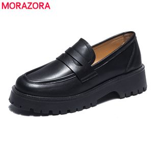 Morazora 2023ブランドファッション本革靴女性太いソールプラットフォームシューズ春夏女性オフィスカジュアルシューズ