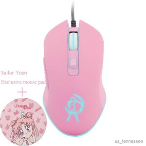 Mäuse Mäuse Rosa Optische Maus Sailor Yoon Gaming Computer Verkabelt Stummschaltung Hübsche Bunte Mäuse Mit Hintergrundbeleuchtung Für Mädchen Frauen Geschenk PC