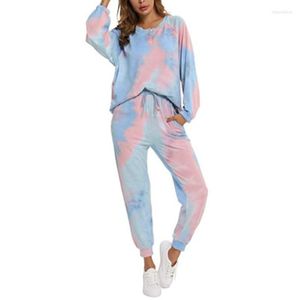 Indumenti da notte da donna Autunno Inverno Pigiama da donna Tie-dye Pantaloni a maniche lunghe Due pezzi Casual Home Wear Pigiama Set Pigiama da donna