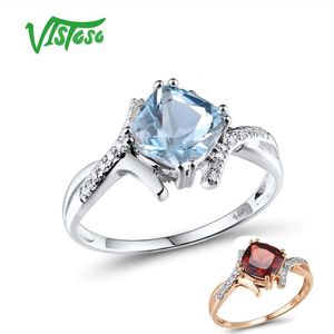 Bröllopsringar Vistoso Gold for Women äkta 14K 585 White Ring Sparkling Diamond Sky Blue Topaz Jubileum Fina smycken 230607