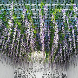 Dekorativa blommor 24st konstgjorda Wisteria Flower Fake Violet Indoor Wedding Arch Decoration Wall Hanging Rattan Vine Plant