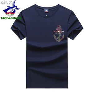 TACE Shark Letter Kotwica T-shirt 2022 Summer Fashion T-shirts Ubranie męskie Casual Cotton Solid Color Tshirts L230520