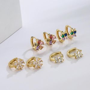 Orecchini Cerchio Mafisar Moda Zircone Multicolore Fiore Farfalla Piccolo Per Donna Piercing In Oro Placcato Rame