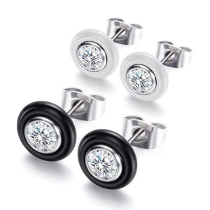 Stud New Fashion Titanium Stainless Steel Ceramic Iced Out Cubic Zirconia Womens Earring Studs Black White Jewelry Gifts For Women D Dhbgn