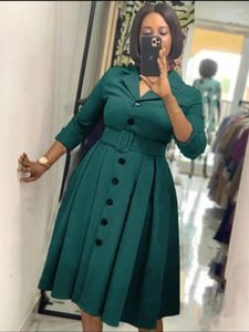 Günlük Elbiseler Kadınlar İçin Ofis Uzun Kollu Düğme Çentikli Yakası Bel Kuşağı Bir Hat Midi Zarif İş Business Kilisesi 201