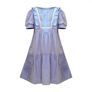 Girl Dresses Summer Puff Sleeve Lace School Home Party Blue Girls Fashion Casual Dress Baby Christmas Princess Tulle