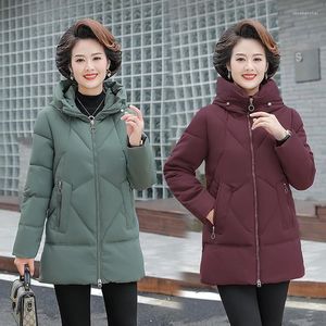 Trench da donna Piumino spesso con cappuccio Donna Madre di mezza età Cappotto invernale in cotone Nonna Wear Plus Size Parka lungo Donna 5XL