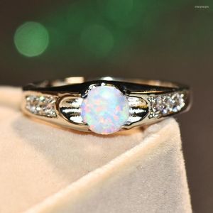 Cluster Rings Finger Women Blue Opal Ring Engagement Gemstone Solitaire Wedding