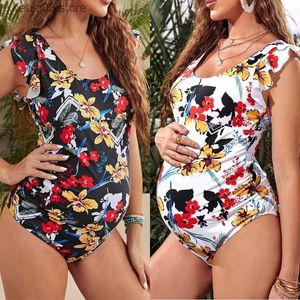 Moderskap Swimwears Kvinnors moderskap Gravida blommor tryckt tankinis bikini Set Summer One Piece Swimsuit Beachwear Sexig baddräkt T230607