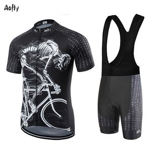 Cykeltröja sätter Team MTB Shorts Maillot Culotte Ciclismo Hombre Sleeve Tight Skeleton Pattern Man Bike Equipment 230606