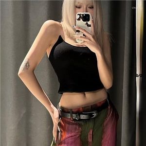 Damen Tanks Sommer Crop Tops Frauen Y2k Mode Schwarz Cami Top Für Weiß Niedlich Sexy Gestrickte Transparente Leibchen Rosa