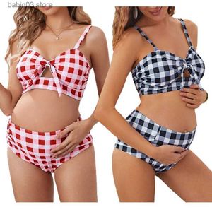 Moderskap Swimwears Plaid Sexig gravida kvinnor Tankinis Set Premama Kläder Moderskap Baddräkt Beachwear Plus Size Size Graviditet Badkläder Baddräkter T230607