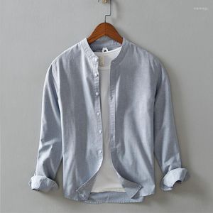 Men's Casual Shirts 6 Colors Stand Collar Gray Shirt Men Brand Fashion For Solid Trend Comfortable Mens Camisa Chemise