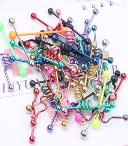Tongue bar T01 20PCS mix style mix color stainless steel industrial barbell tongue ring body piercing jewelry6534506