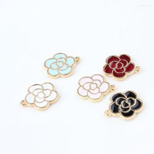 Pendant Necklaces Wholesale 100PCS 15 18MM Gold Tone Plated Oil Drop Flower Charms Enamel Alloy Necklace Pendants DIY Jewelry Findings