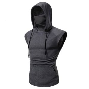 Erkek tankının üstleri erkekler moda kapşonlu maske tankları kapşonlu kolsuz üstler erkek vücut geliştirme egzersiz tankı top kas fitness giyim yaz 230607