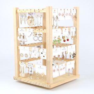 Jewelry Boxes Rotating Wooden Earring Holder Display Stand Necklace Jewelry Organizer Tray Showcase Stand Storage Box 4 Layers 230606