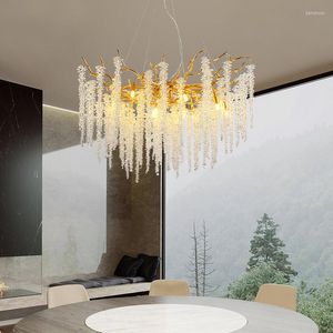 Żyrandole światła wisiorki LED sztuka żyrandol Nordic luksus kryształ nowoczesny salon el sypialnia do jadalni wystrój domu wisząca lampa lampa