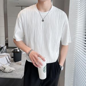 Moletons masculinos de verão com estampa plissada manga curta moletons masculinos preto branco moda coreana Harajuku 2xl camiseta oversized negócios casual