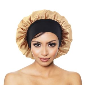 New Black wide band satin bonnet Women Sleeping Caps Bathroom Night Sleep Cap Hair Hat for Daily Use and Beauty Men Unisex Cap