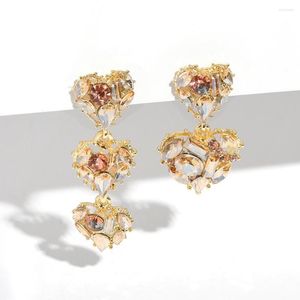 Ciondola gli orecchini Dvacaman Fashion Elegant Shiny Asimmetry Pieno strass Heart Drop Women Korean Charm Crystal Jewelry