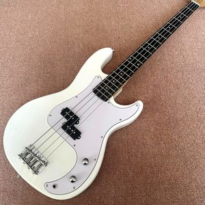 Högkvalitativ anpassad butik, White 4 String Electric Bass, P Bass Electric Guitar, gratis frakt